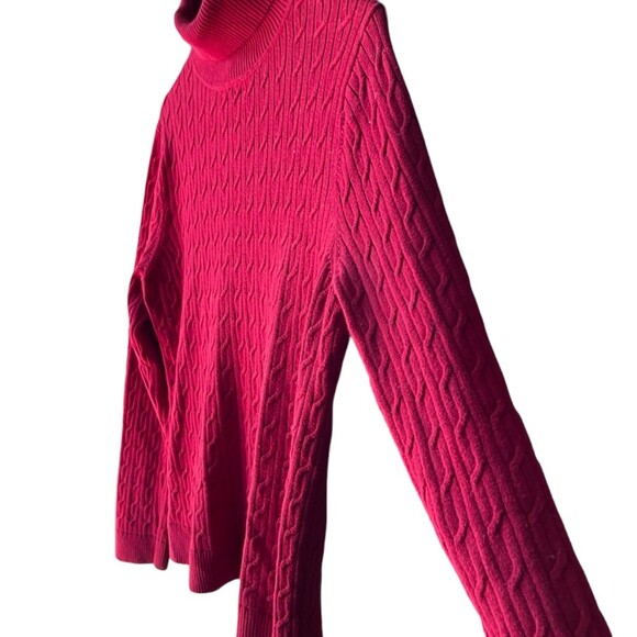 Talbots XL Wine-Color Turtleneck Cable Knit Sweater Burgundy 100% Cotton - Picture 6 of 6